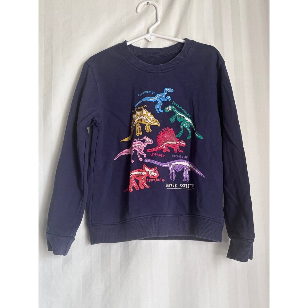 Boys Dark Blue Glow in the Dark Dinosaur Skeleton Sweatshirt Size 5 M EUC